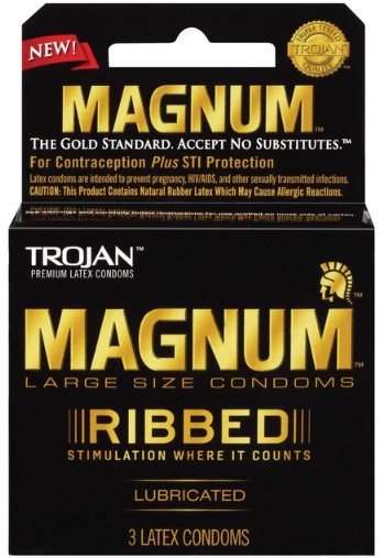 Trojan Magnum Ribbed Large Lubricated Condoms - 3 Pack